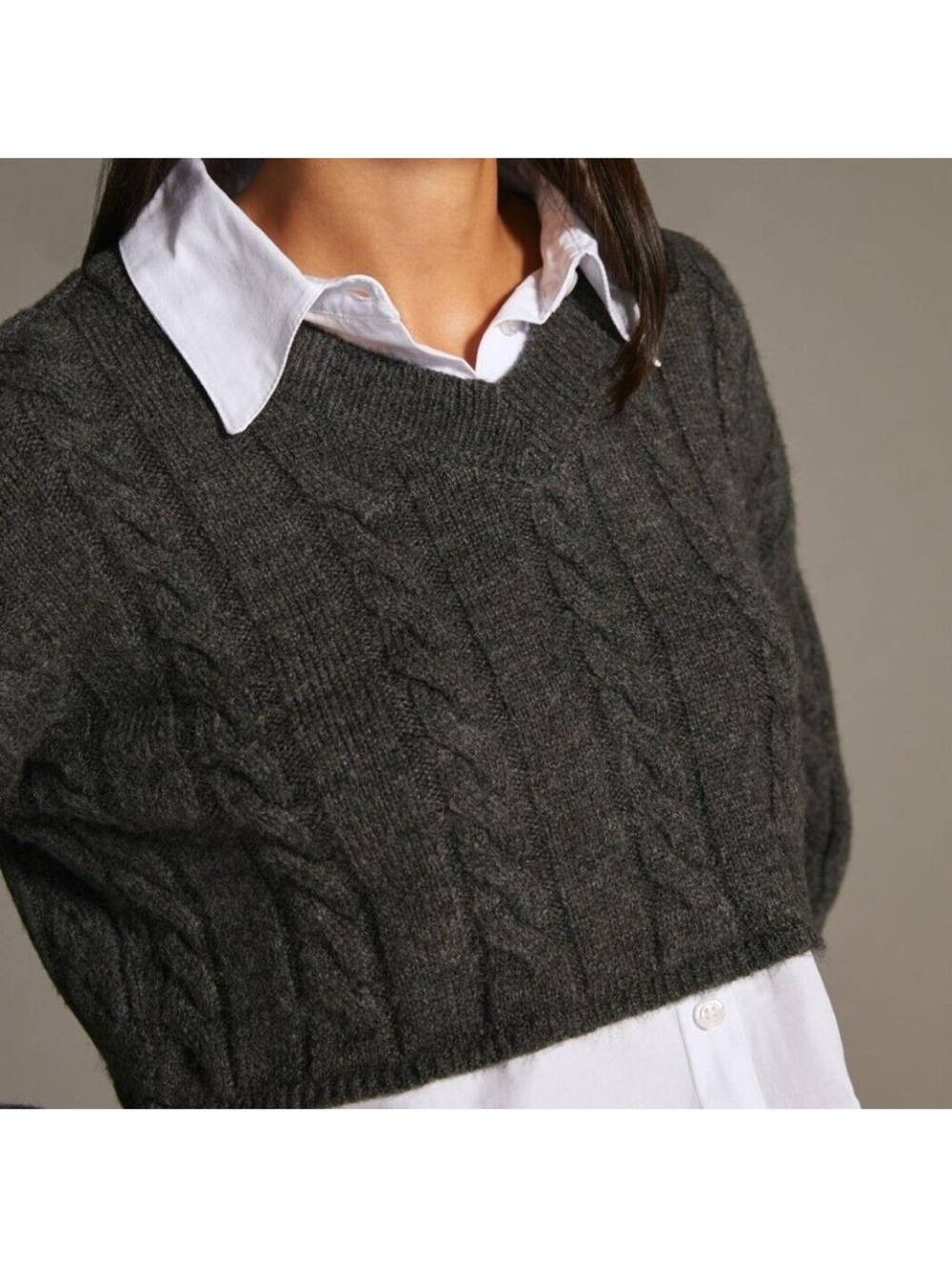 Pilcro Cropped Cable-Knit Twofer Sweater(size medium) - Picture 4 of 9